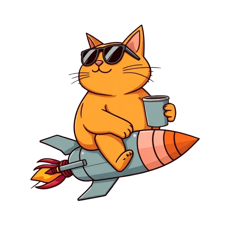 $KOPICAT cat riding a rocket with coffee