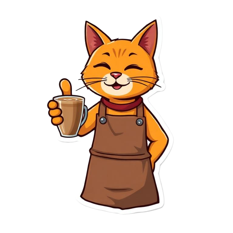 $KOPICAT cat as a barista with a latte