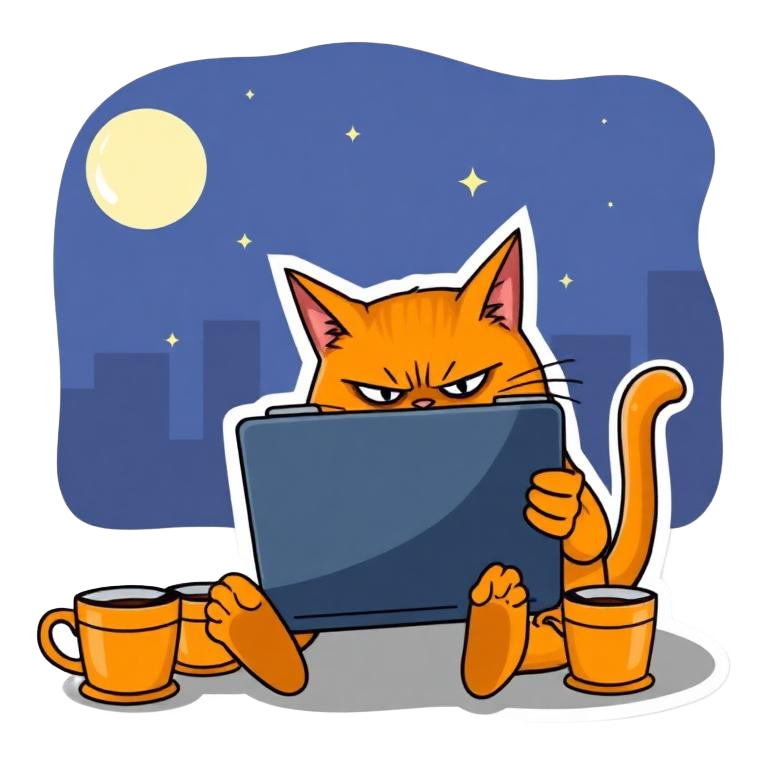 $KOPICAT cat coding at night with coffee